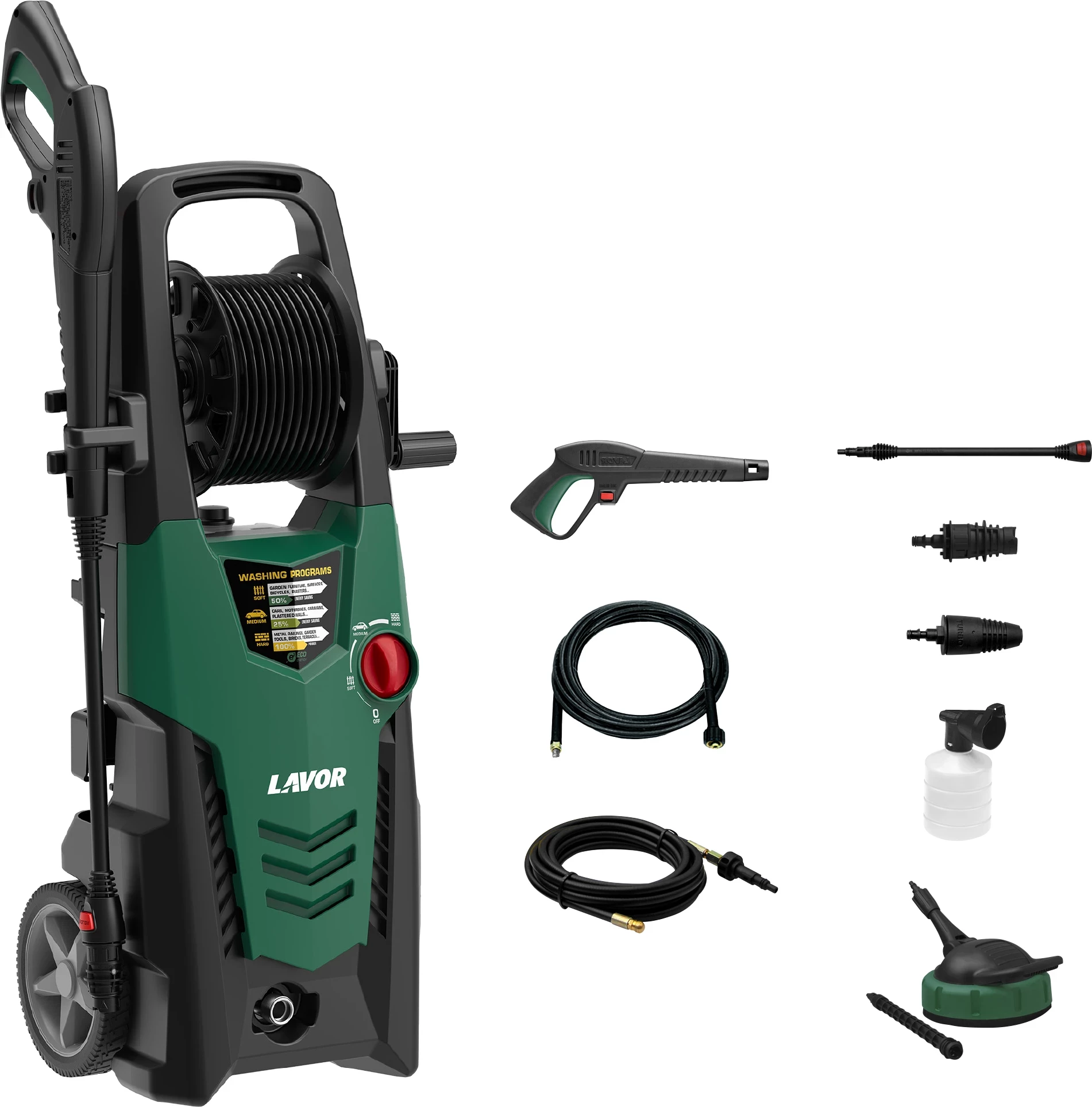 Pastrues me presion të lartë Lavorwash Planet 180 WPS 2500W 180bar 3 programe, jeshile/zezë, set me aksesorë
