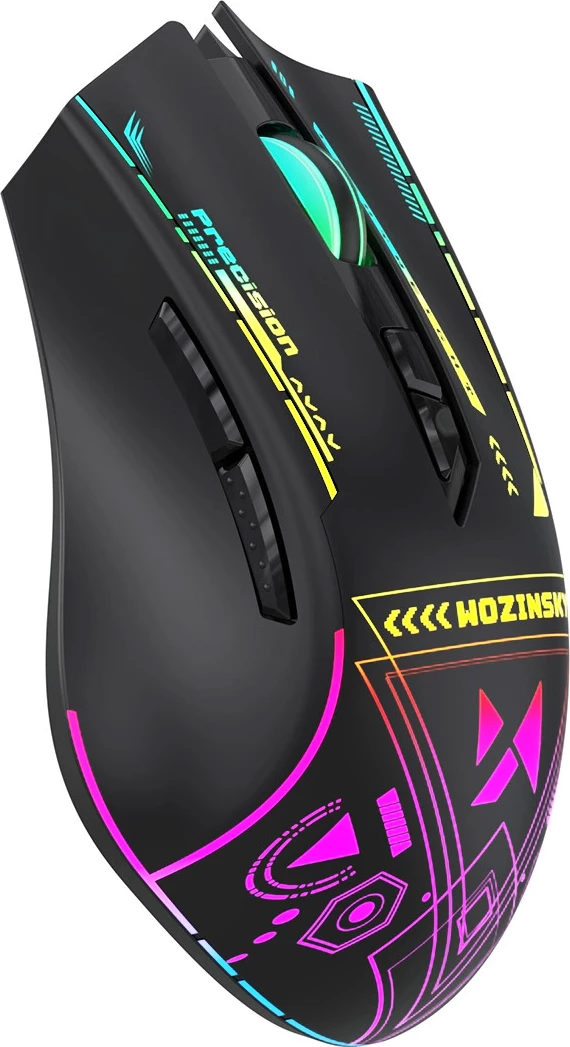Maus pa kabëll, Wozinsky WMGB-3200, optik 3200 DPI, 2.4 GHz, 7 butona, bateri e rikarikueshme 400 mAh, RGB, USB-C, i zi