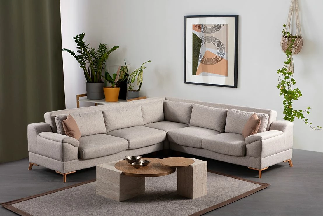 Kënd-sofë krevati Atelier del Sofa, kënd Aqua (L3 + C + 2R), bezhë