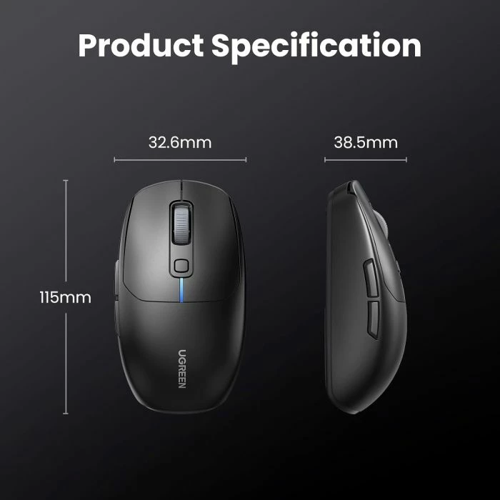 Maus UGREEN 90539, 5000 DPI, 2.4G + Bluetooth 5.0 + USB, bateri 700mAh, zi