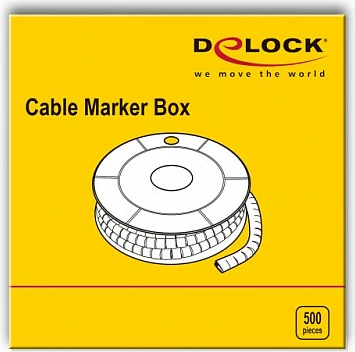 Shenjues kabllosh DeLOCK Cable Marker Box No. 2, për kabllo 4–5 mm, 500 copë, e verdhë