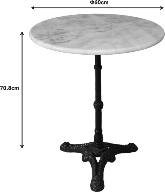 Tavolinë Ankara mermeri, hekur i derdhur, ngjyrë bardhë-e zezë, Φ60x70.8cm