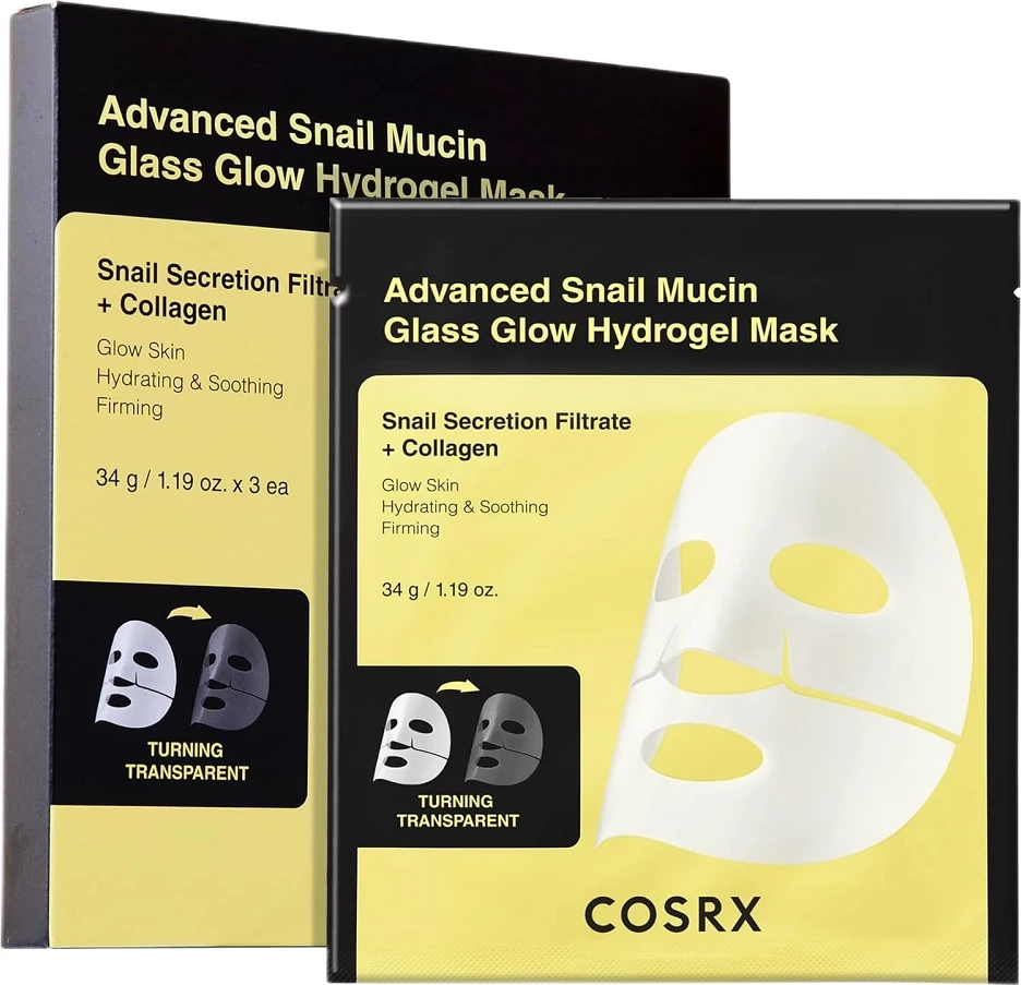 Maskë hidrogel për fytyrë COSRX Advanced Snail Mucin Glass Glow për femra, 3 copë