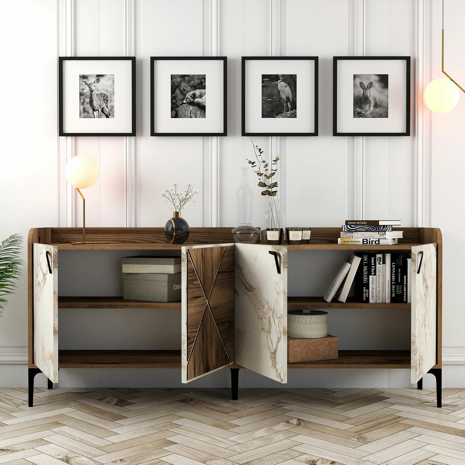 Konsolë Skye Decor, Venedik, arr dhe mermer i bardhë