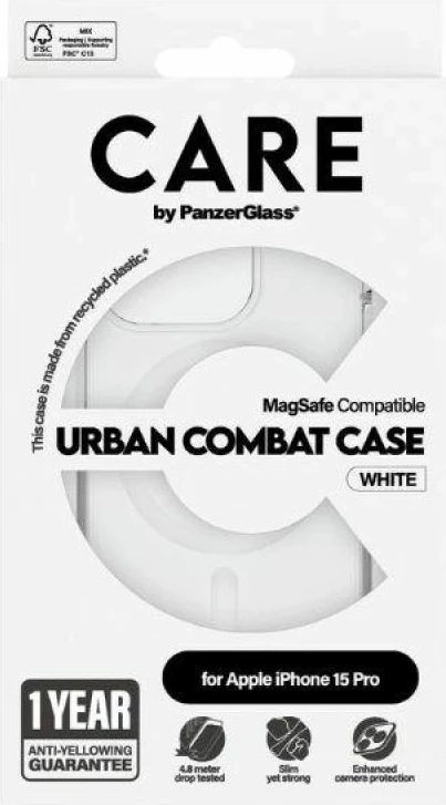 Kllapë telefoni PanzerGlass Urban Combat Case MagSafe për iPhone 15 Pro, e bardhë