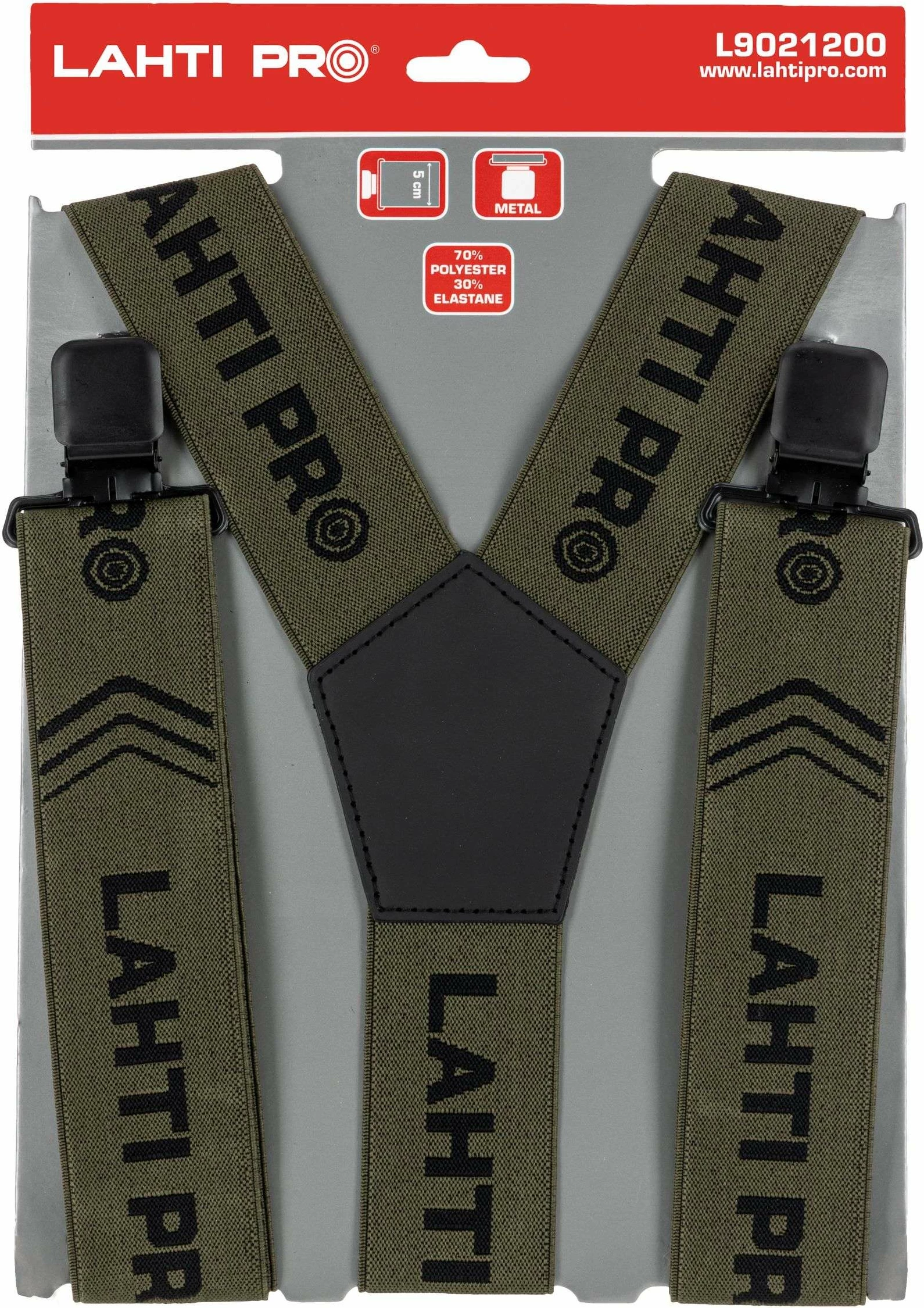 Bretela pune LAHTI PRO L9021200 5cm 116cm me 4 kapëse formë Y jeshile e errët