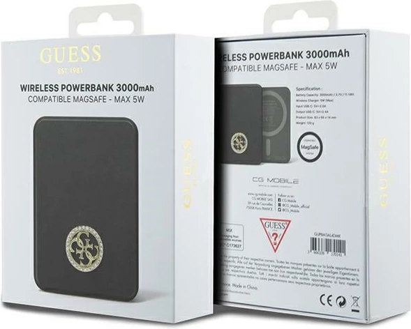 Powerbank wireless Guess 4G Strassed Metal Logo MagSafe 3000mAh, 5W, i zi