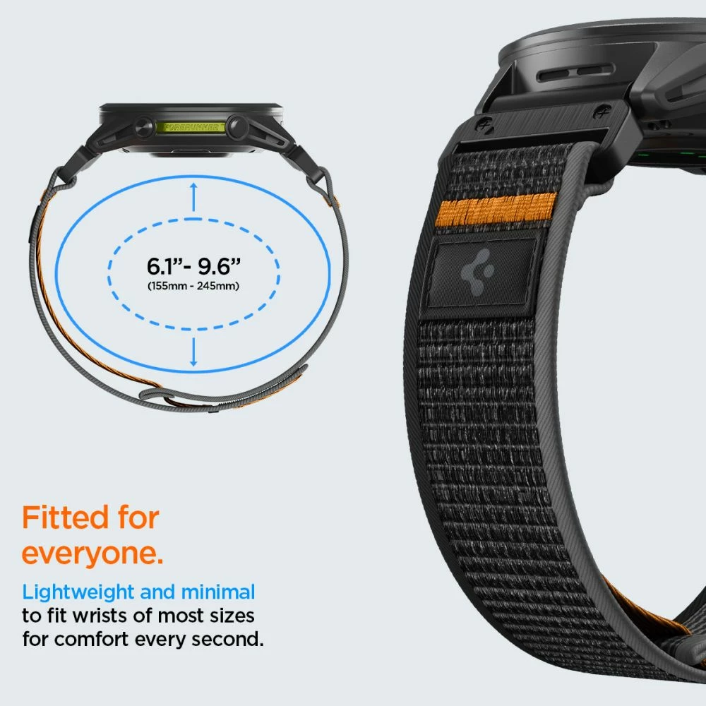 Rrip ore Spigen Athlex Air QuickFit 22mm për Garmin, najlon i endur, Velcro, zi/portokalli, 1 copë