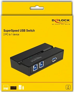 Switch USB DeLOCK 11495, USB 3.2 Gen 1, 5 Gbit/s, 1x Type-A / 2x Type-B, i zi