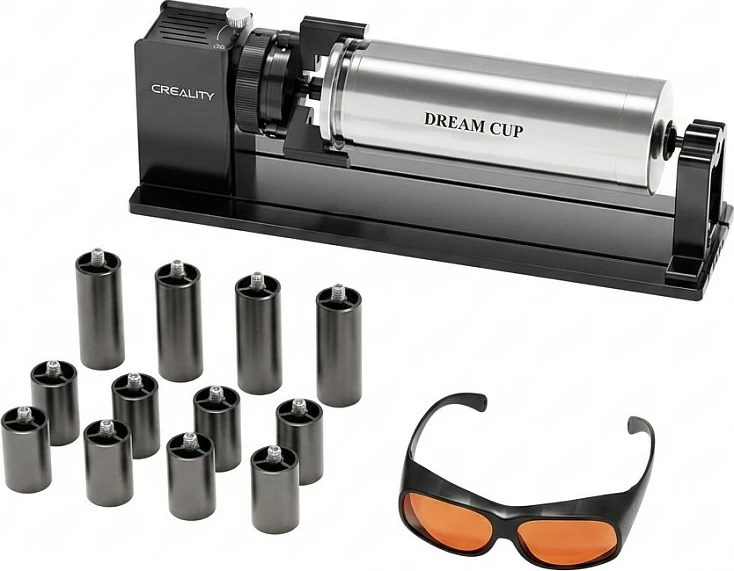 Kit rrotullues për gravim lazer Creality Falcon 2 Pro, për gota/shishe, i zi/argjendtë