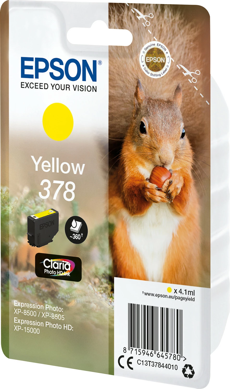 Toner Epson Squirrel 378 Claria Photo HD, verdhë, 4.1ml, standard yield