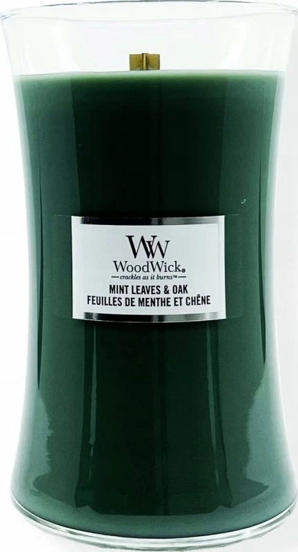 Qiri aromatik WoodWick Mint Leaves & Oak 610g, jeshile