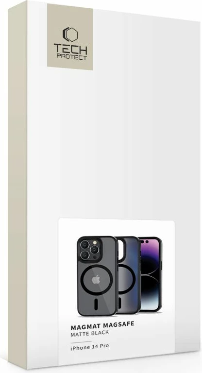 Mbështjellës Tech-Protect MagMat për iPhone 14 Pro, MagSafe, gjysmë-transparent, i zi