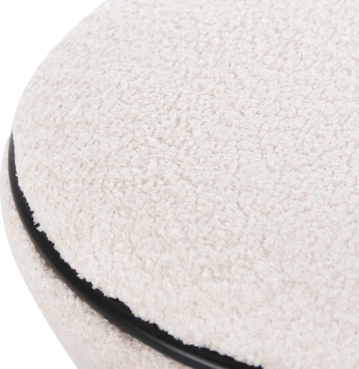 Karrige për bar, e rrumbullakët, LINNER, FH9604.06, pëlhurë boucle, ecru-detaj i zi, D38x44 cm