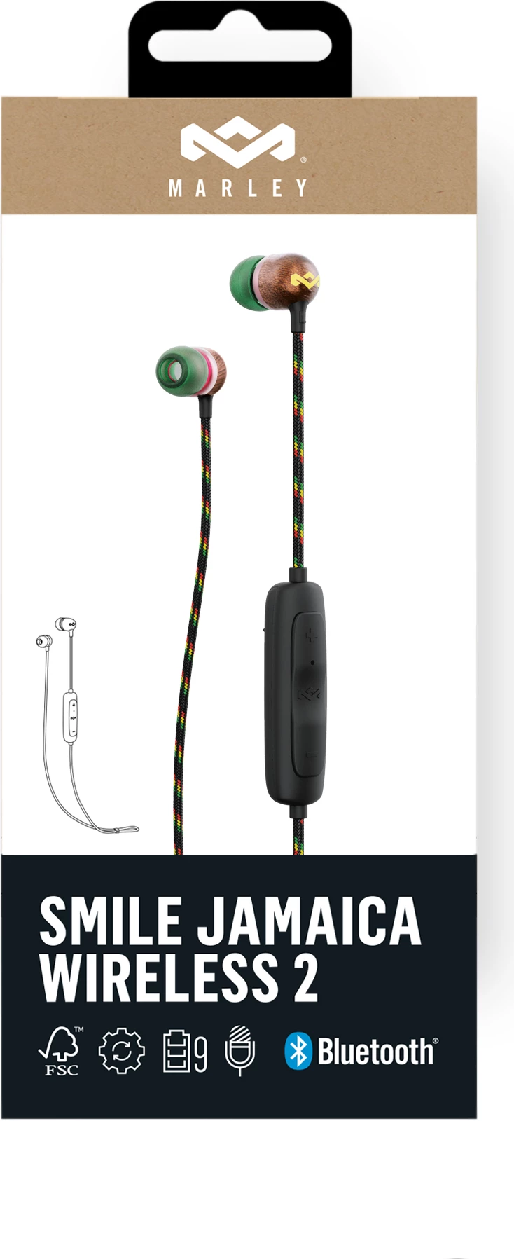Kufje House of Marley Smile Jamaica Wireless 2, Bluetooth 5.0, 9h bateri, IPX4, me mikrofon, Rastac