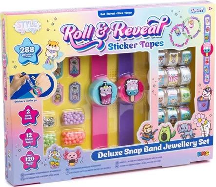 Roll and Reveal Sticker Tapes Deluxe – Set Kreativ me Byzylyk Snap dhe Shirita Ngjitës