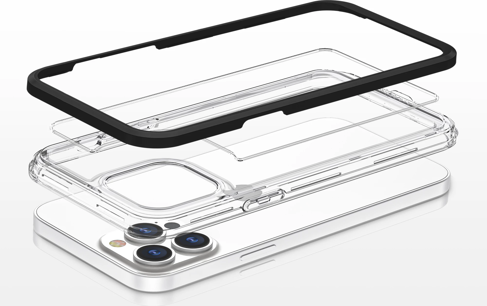 Mbështjellës Hurtel Hybrid Armor Clear 3in1 për iPhone 13 Pro Max, i tejdukshëm me kornizë të zezë