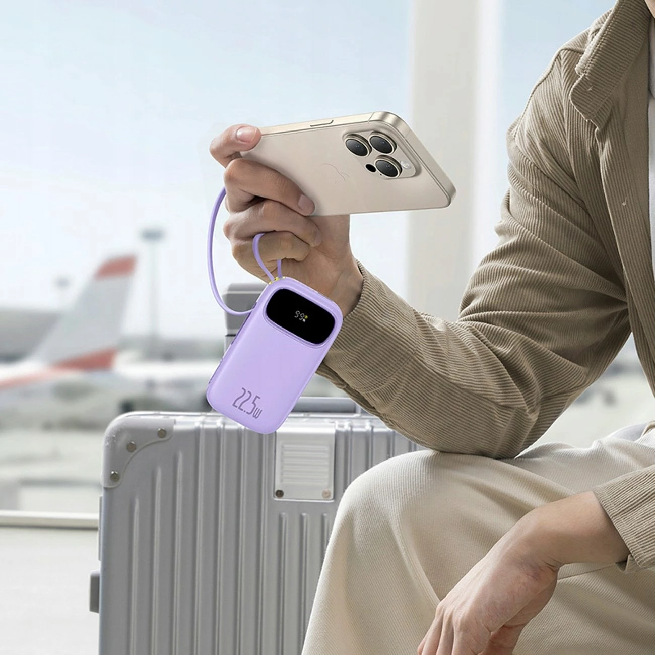 Powerbank Baseus EnerFill FC21 Qpow 3 20000mAh 22.5W me ekran digjital me kabllo të integruar, vjollcë