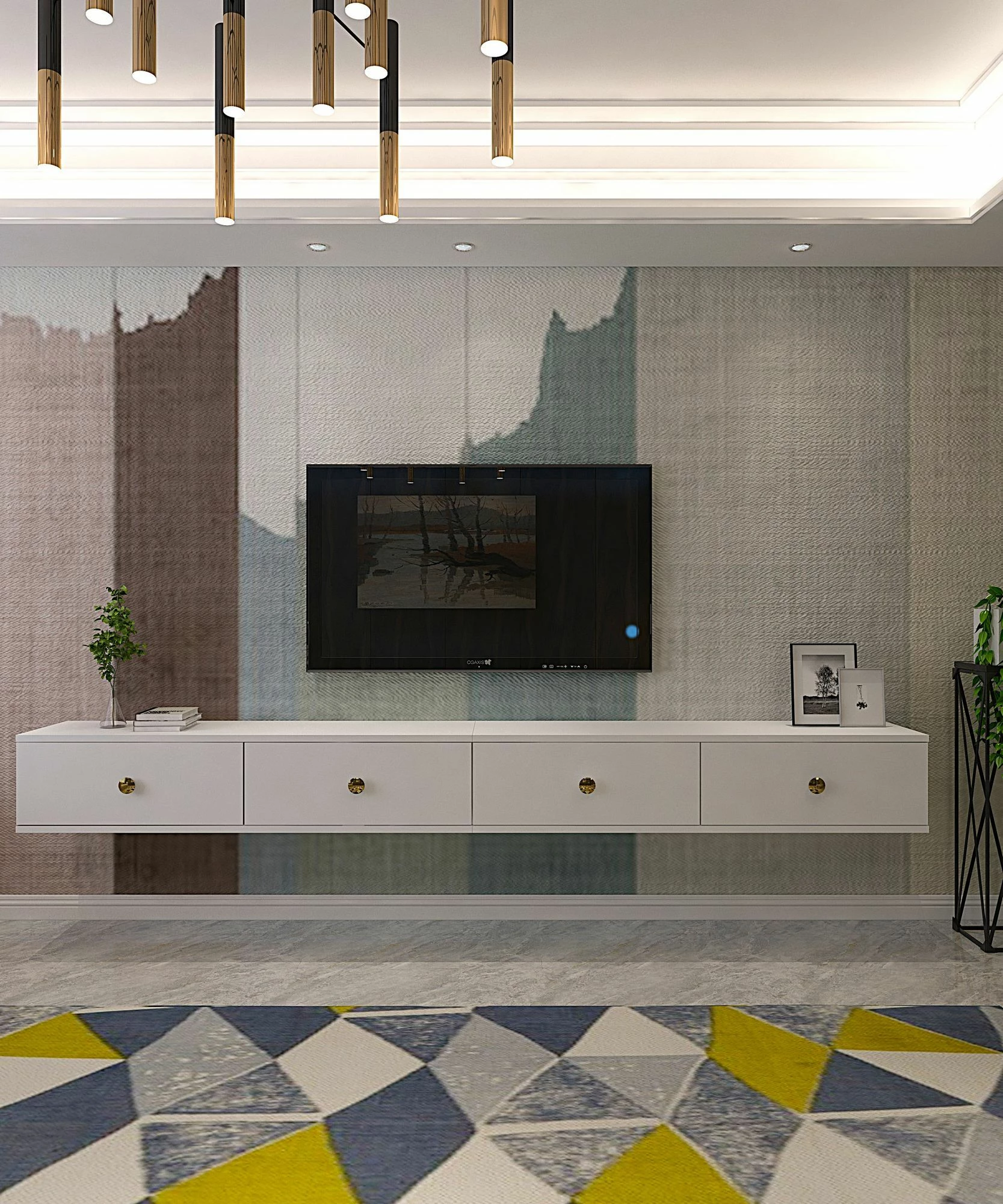 Komodë TV Zuzu Double, e bardhë, Skye Decor