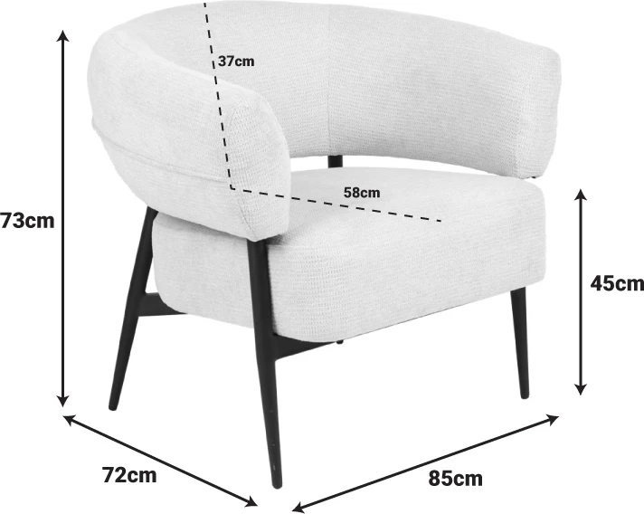 Fotel Penfel, material krem, këmbë metalike të zeza, 85x72x73cm