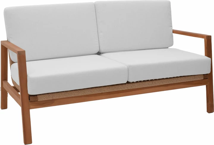 Set lounge Doumain prej 4 copash, dru teak natyral-jastëk të bardhë-ratan natyral