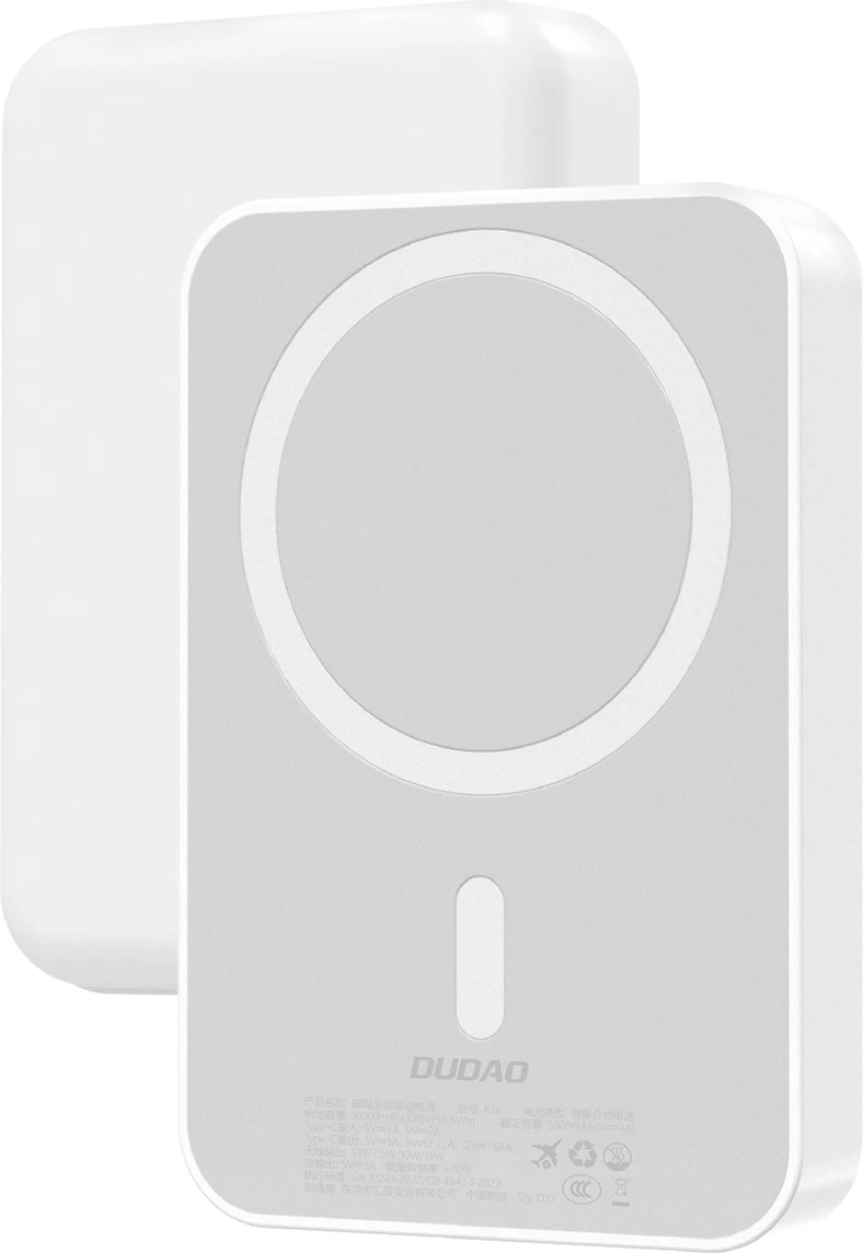 Power bank Dudao K26 10000mAh 20W USB-A/USB-C me MagSafe, e bardhë