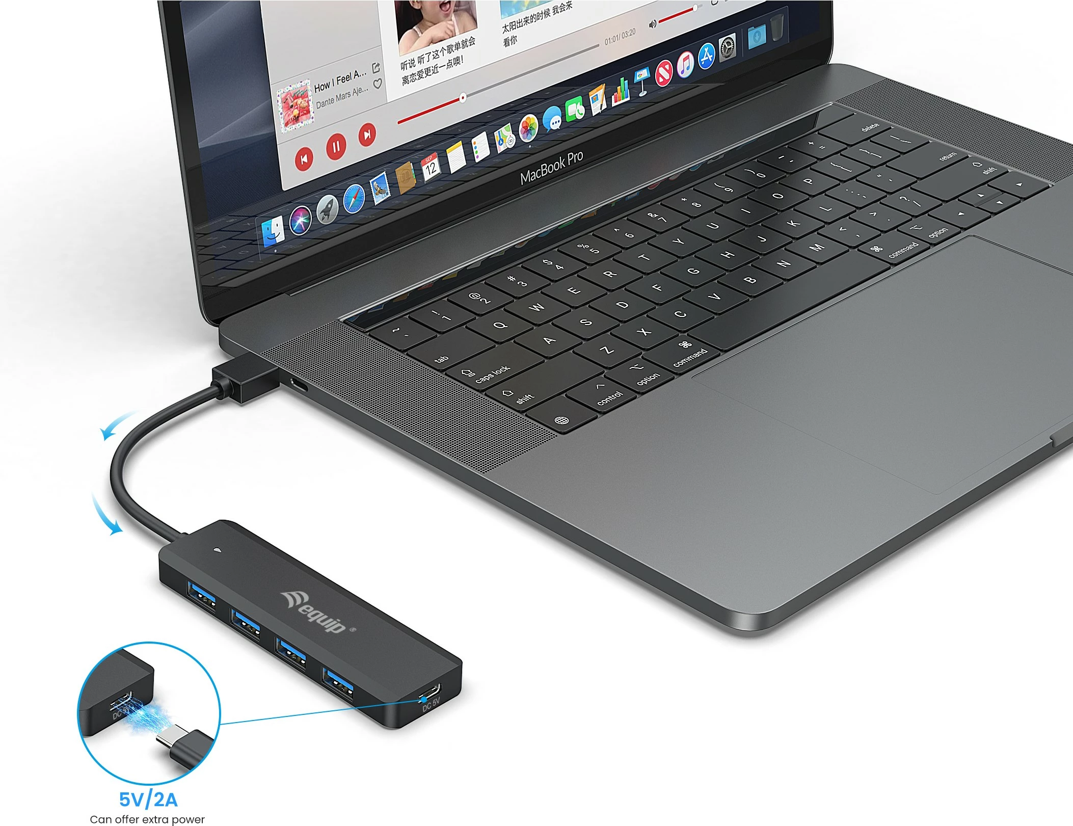 USB hub Equip 4-portë 3.2 me USB-C adapter, 5Gbps, e zezë