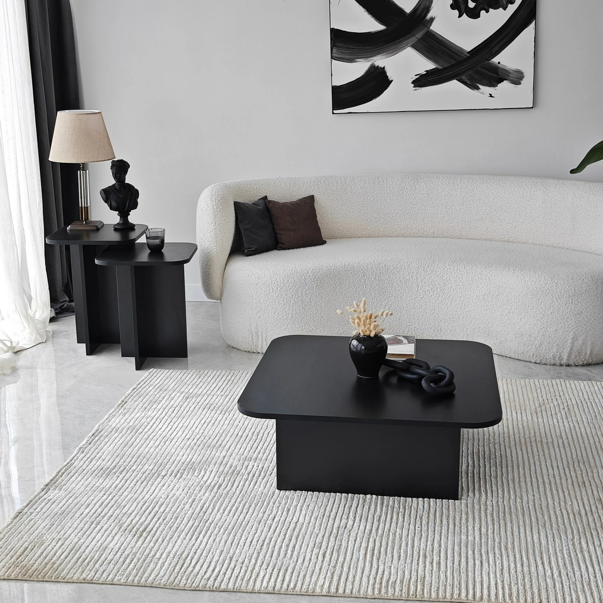 Set tavolinash kafeje Hanah Home, ngjyrë e zezë, Blues