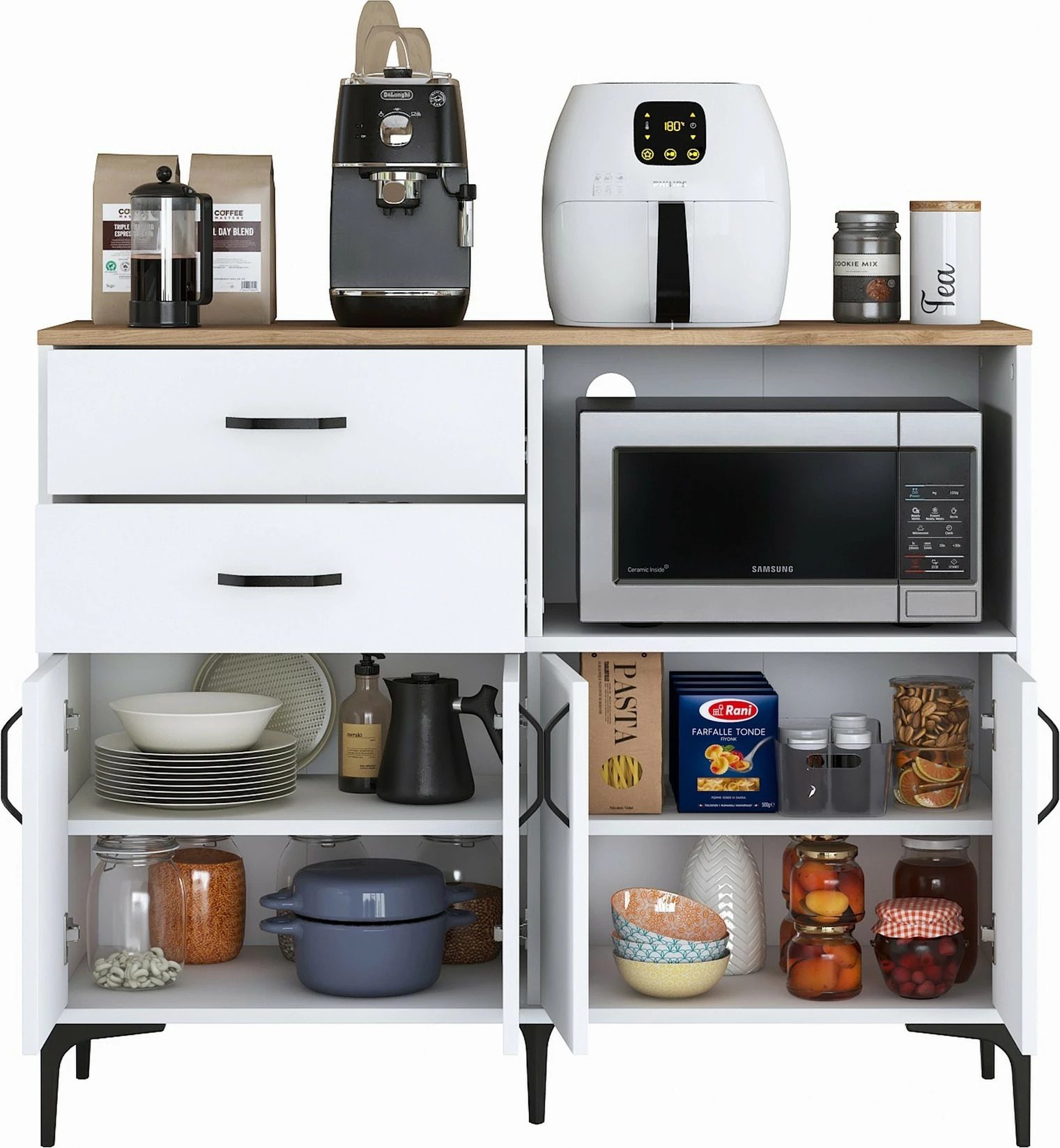 Dollap multifunksional Hanah Home, JE166 - 3283, ngjyrë e bardhë dhe arre