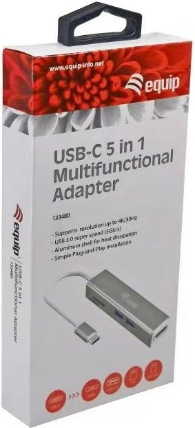 Adapter USB-C 5-n-1 Equip, HDMI 4K, 2x USB 3.2, Lexues kartelash, argjendtë