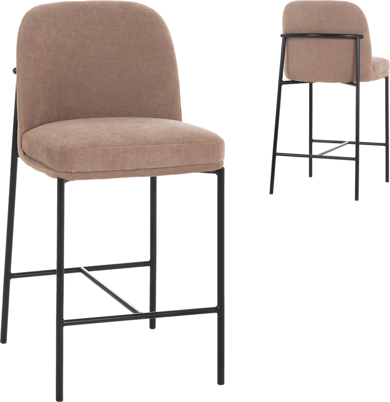 Karrige për bar mesatare MANIDO, stof taupe, kornizë metalike e zezë, 47x54x94cm, set prej 2 copë