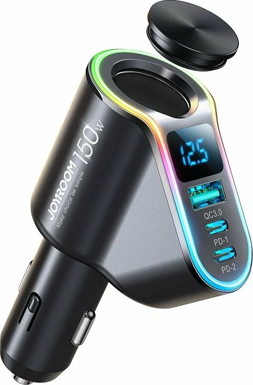Karikues për veturë Joyroom JR-CL21 150W 1x USB-A + 2x USB-C QC3.0/PD3.0 12/24V, i zi