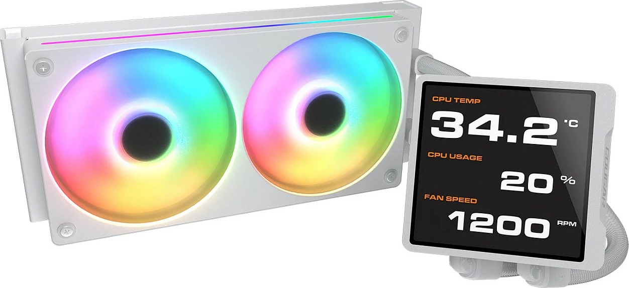 Ftohës uji për CPU Cougar Poseidon Vistek Pro 240, ARGB, ekran 3.95" IPS, 240 mm, i bardhë
