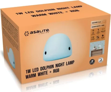 Llambë nate LED Asalite ASAL0308 1W RGB silikon formë delfini, kaltër e çelët