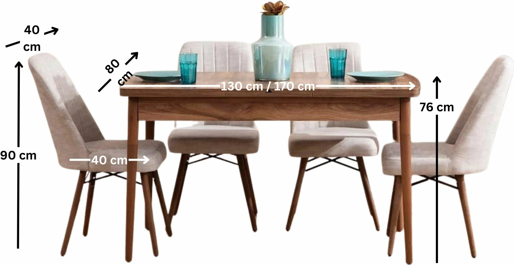 Tavolinë me karrige, zgjatshme, krem, 5 copë, Skye Decor, Lidyana