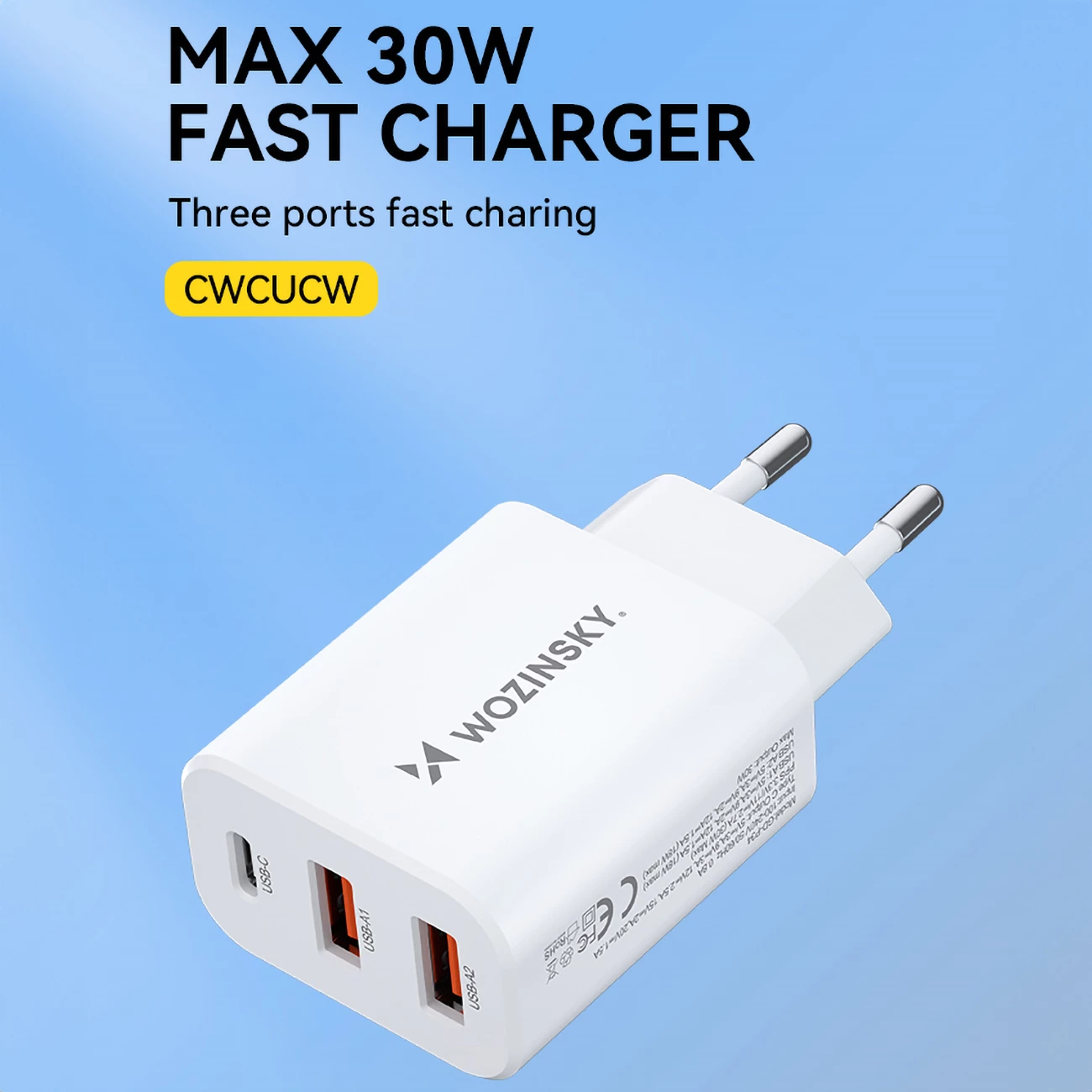 Karikues muri Wozinsky CWCUCW, 30W, 1x USB-C, 2x USB-A, i bardhë