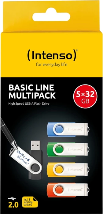 USB memorje Intenso Basic Line Multipack 32GB USB 2.0, paketë 5 copë, shumëngjyrëshe