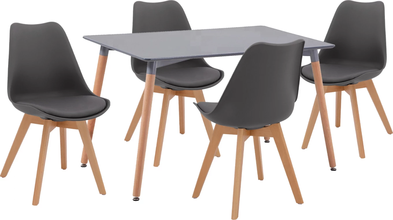 Set Tavolinë me karrige 5 pjesë, tavolinë ngjyrë lisi me karrige ngjyrë gri FH11315 120x80x73 cm