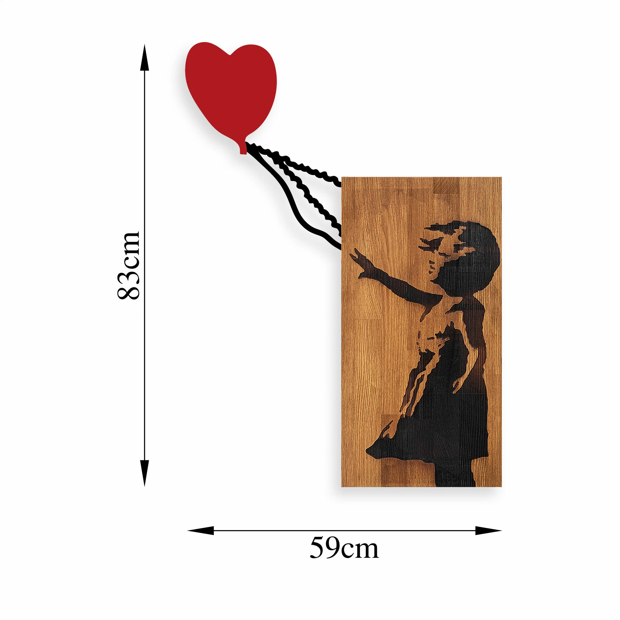 Aksesor dekorativ prej druri për mur, Wallity Banksy - 15, ngjyrë arre dhe e zezë, 83x60cm