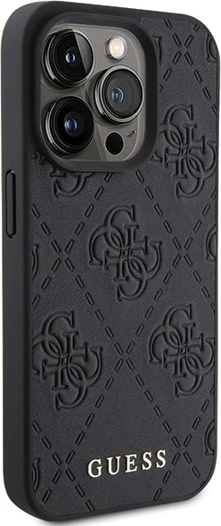 Mbështjellës Guess Leather 4G Stamped për iPhone 15 Pro, i zi