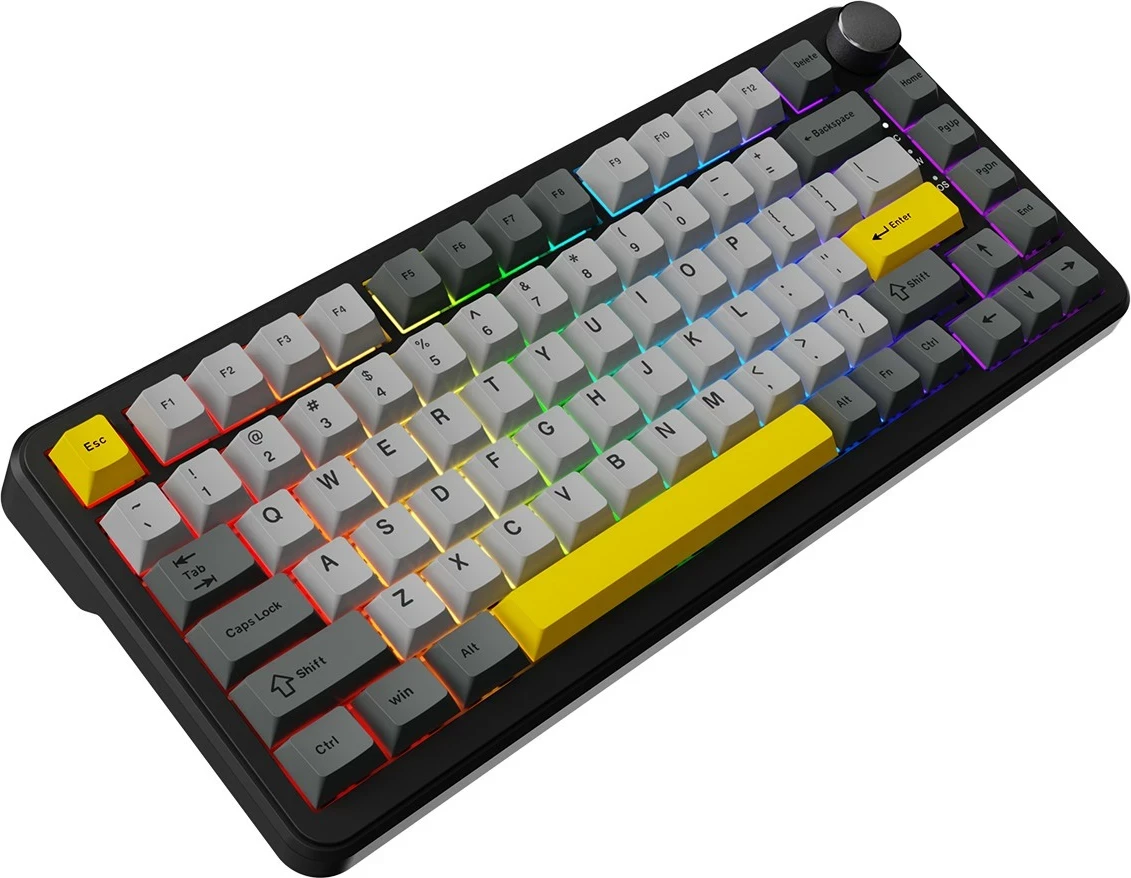 Tastierë mekanike Ajazz AK820 MAX, 75%, switcha magnetik, RGB, me kabllo, gri-zi/verdhe