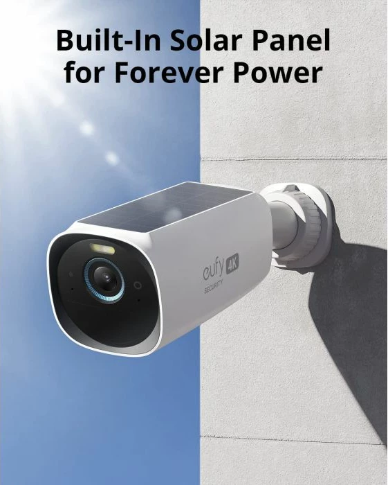 Kamerë sigurie shtesë Anker eufy Security eufyCam 3 4K Wi‑Fi me panel diellor, njohje fytyre, night vision me ngjyra, për jashtë, bardhë/zi, 1 copë