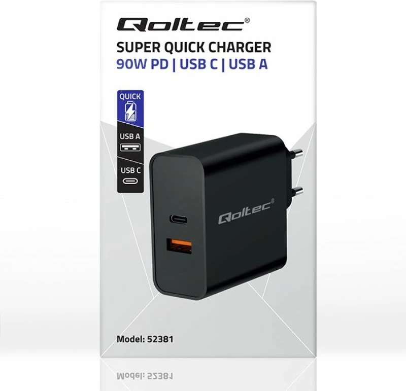 Karikues i shpejtë Qoltec Super Quick PD, 90W, i zi