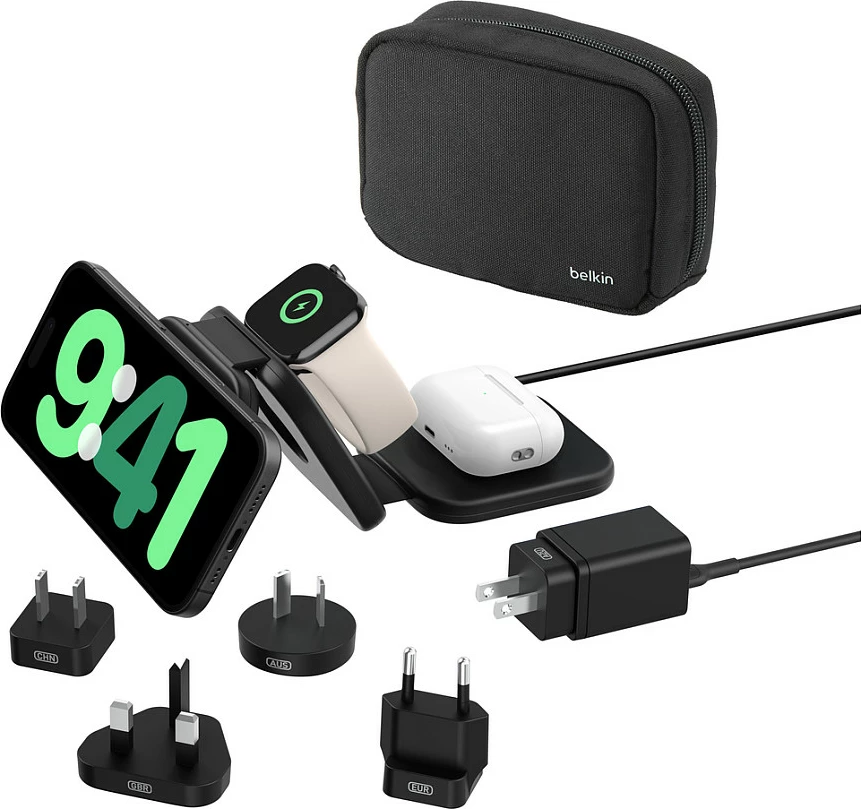 Karikues wireless Belkin BoostCharge Pro Qi2 3-në-1, MagSafe, 15W, adapter 36W, kabllo USB-C 1.5m, i zi