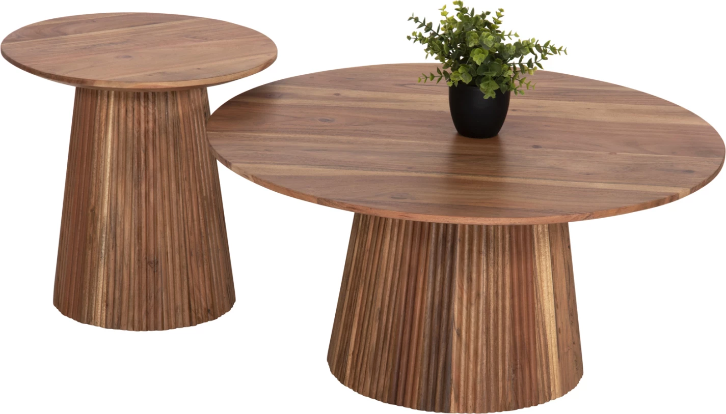 Set 2 tavolina kafeje rrethore, dru akacie, Φ80 & Φ45cm