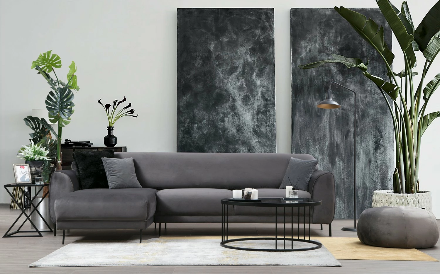 Kënd divan-krevat Atelier del Sofa, këndi majtas, anthracite