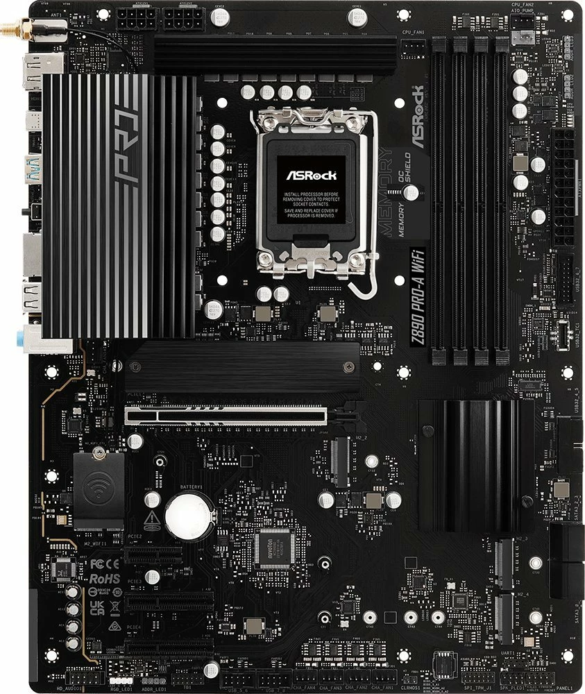 Pllakë amë ASRock Z890 Pro-A WiFi, ATX, Wi‑Fi 6E, Bluetooth, Thunderbolt 4, 256GB RAM max, e zezë, me 2 antena WiFi + 2 kabllo SATA