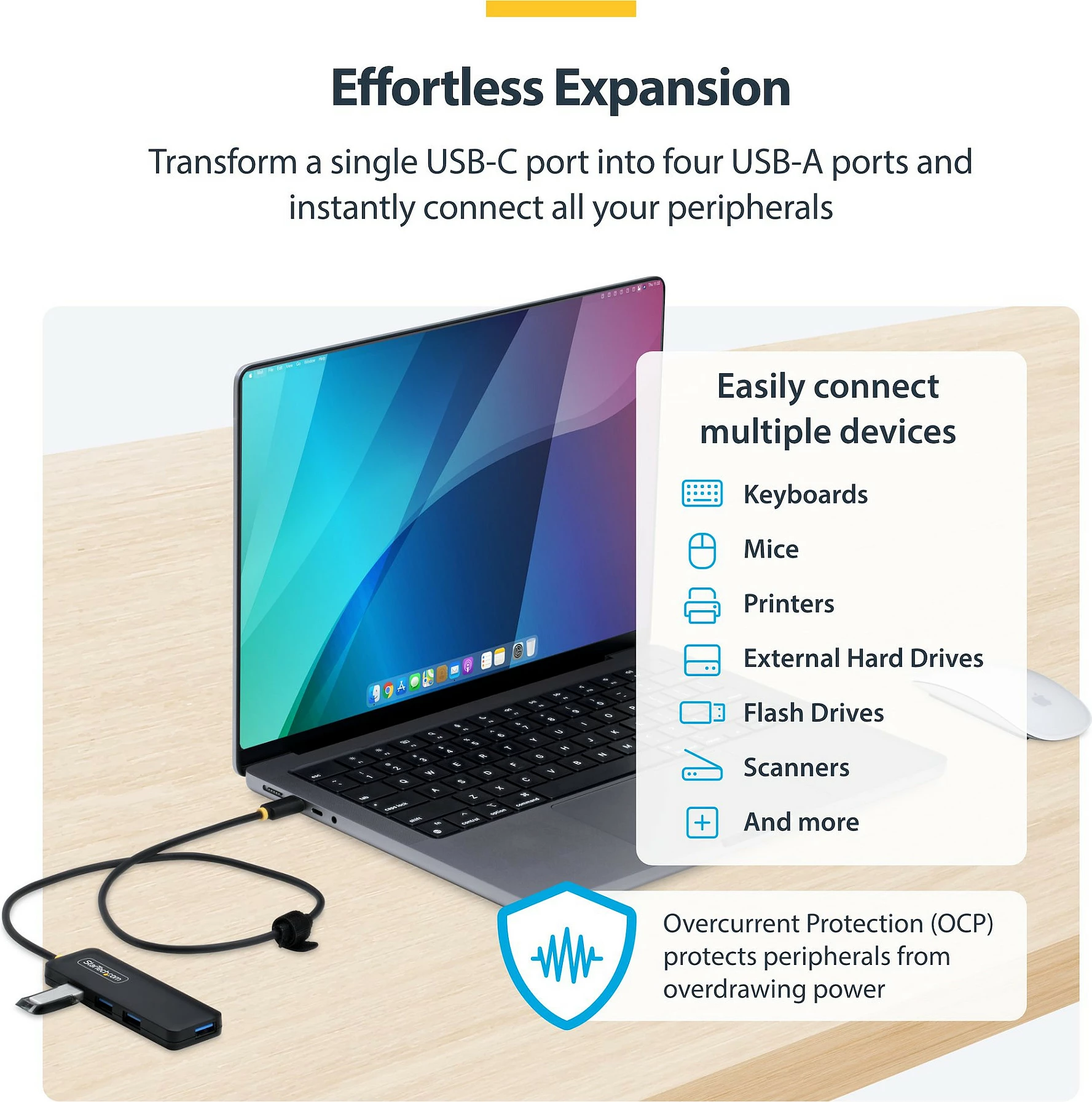 Hub USB-C StarTech 4-Port, 4x USB-A, 5Gbps, kabllo 61cm, i zi