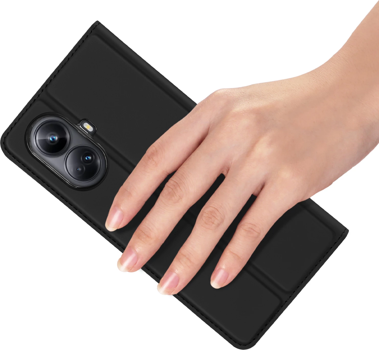 Mbështjellës Dux Ducis Skin Pro për Realme 10 Pro+, me kapak, xhep kartele, funksion stand, e zezë