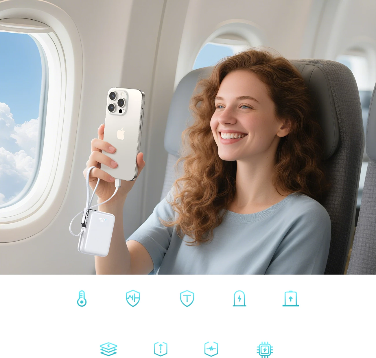 Power bank Joyroom JR-PBF27 Pro 10000mAh 30W me kabllo USB-C të integrume + kabllo USB-C në Lightning, me display, e bardhë